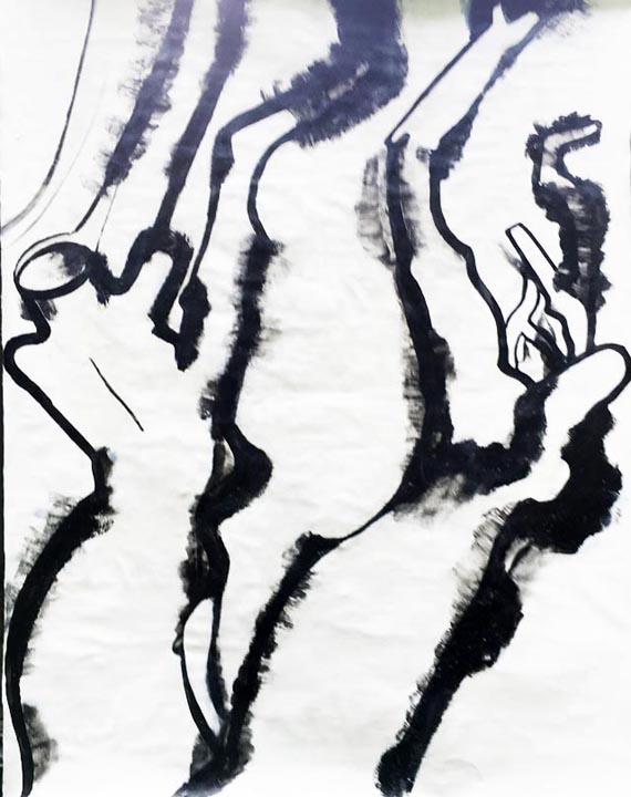 Tree-Dancers, 2019. Acrylic, gesso on canvas, 4 x 6 ft (approx).